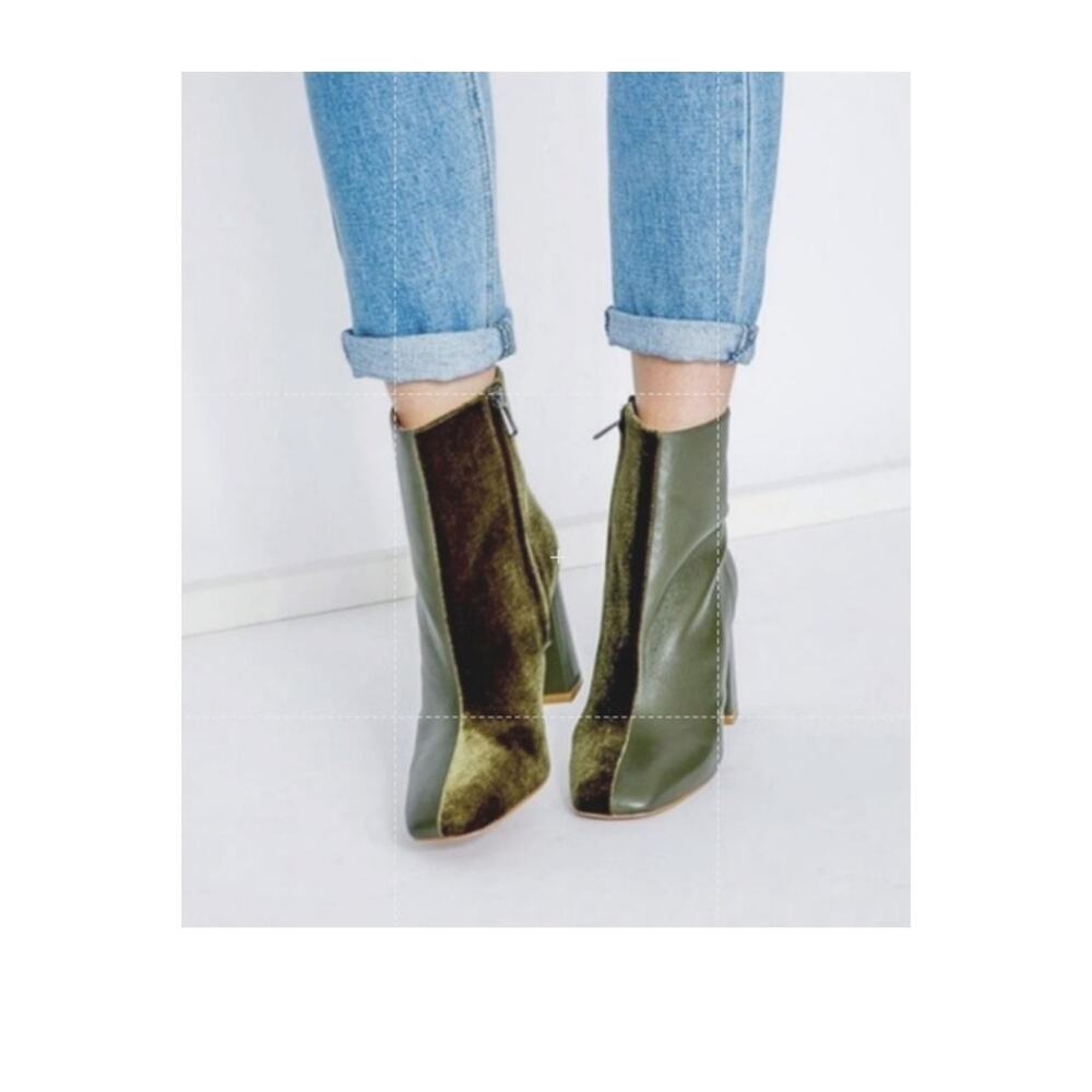 JAGGAR Boots Womens Size 5 Khaki Blocked Boot Velvet Ankle Heel Zip Pointed Toe